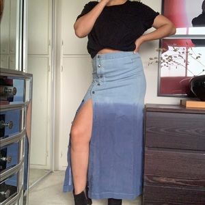Stretch Denim Maxi Skirt Button Down